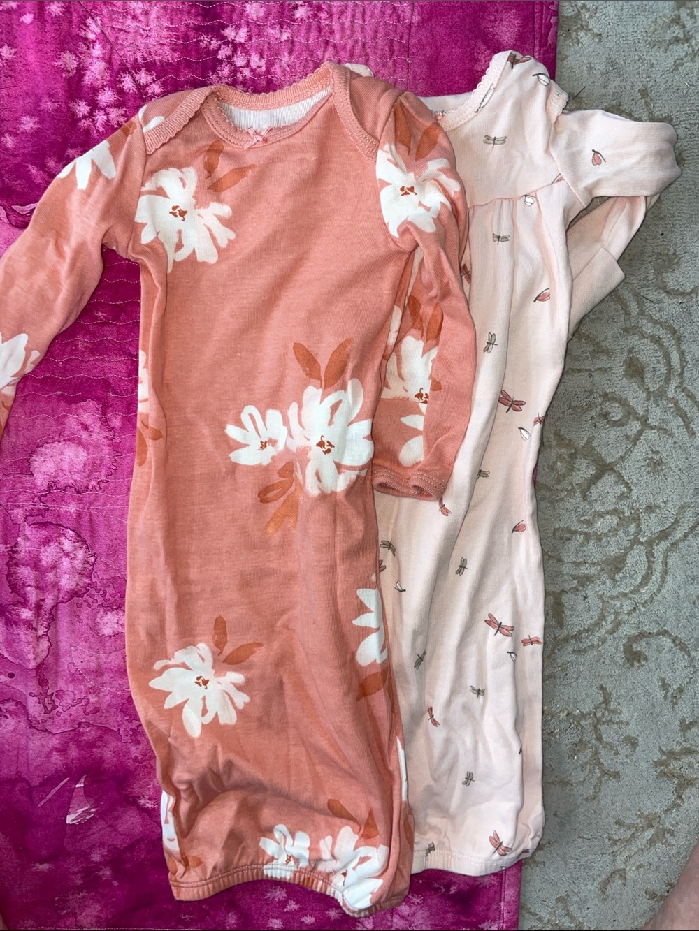 2 newborn carters Floral Peach and Light Pink Sleep Gowns - Soft never worn